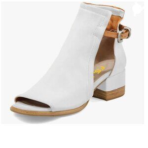 FSJ White Peep Open Toe Cut Out Buckle Block Low Heel Ankle Bootie
